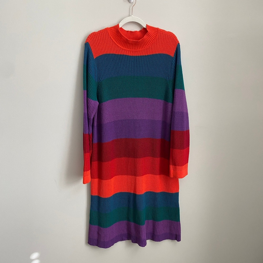 Torrid Rainbow Striped Sweater Dress Womens 2X Mock Neck Knit Pride Long Sleeves
